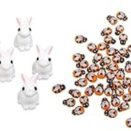 CALANDIS 10pcs Garden Natural Resin Statue Rabbit and 100pcs Wooden Bees Garden Decor | | Garden D?©cor-image-43