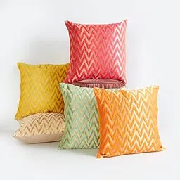 Home Centre Corsica Multicolour Brocade Chevron Printed Cushion Cover - 40x40cm - Set of 5-picture-19
