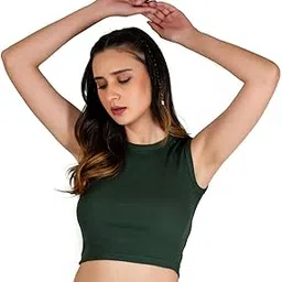 nite flite Women's Ribbed Crop Top (Olive Green)-picture-21
