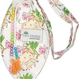 Hare Krishna Food For Soul Cow Calf Printed White Bead Bag for Chanting with Zipper Pocket, Sakshi Mala & Keychain-Jaap Mala Bag-Tulsi Mala Japa Bag-Gomukhi Bag (Combo)-image-82