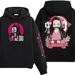 eshaaver Anime Inspired Design Unisex Pullover Hoodie, Black, Graphic Print Front and Back-picture-48