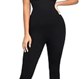 the edit SHOP Women's Seamless Square Neck U-Back Flared Jumpsuit – Stretchy Full-Length One-Piece with Figure-Hugging Fit, Comfortable All-Day Wear for Casual, Lounge & Street Style image 1