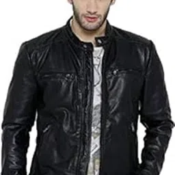 a1 skin fashion Pure Genuine Leather Black Jacket for Men's (Size : XS to 2XL,Color : Black) (A1_14)-picture-11