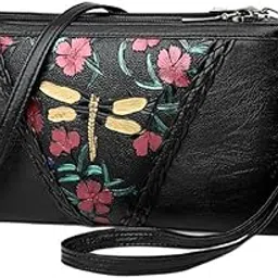 momisy Women Embroidery Crossbody Bag Small Shoulder Purse Soft Synthetic Leather Mobile cell phone bag For Ladies-picture-12