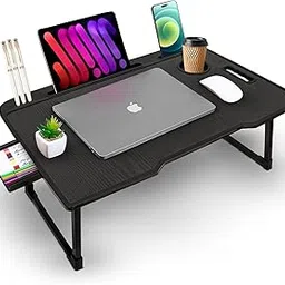 TEKCOOL Study Table Foldable Wooden Laptop Bed Tray Table, Multifunction Lap Tablet Desk with Cup Holder, Perfect for Eating Breakfast, Reading Book, Working, Watching Movie On Bed.,-picture-10