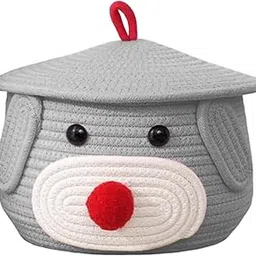 Multi-Purpose Cute Jute Basket with Lid Storage Baskets for Bathroom Living Room & Kitchen Organiser Box Vanity Box First Aid Box (Grey)-picture-27