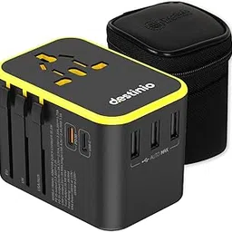 Destinio Universal Charger Adapter - 6-in-1 Fast Charging International Travel Adapter with PD, Type C & 3 USB Ports - All-in-One for US, UK, Europe - Type C Compatible (35 W - Yellow)-picture-14