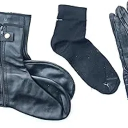 aim emporium Leather Socks Without Fleece Inside Size 5 to 10 With Leather Glove and Polly Cotton Sock Free Size Color Black For Adult-picture-50