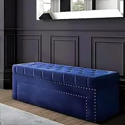Wud Oak Roman Velvet Upholstered Ottoman Ripit with Storage 2 Seater Sofa Storage Box Footstool Toy Chest Shoe Bench Seats and Bed End Storage (Navy Blue)-image-76