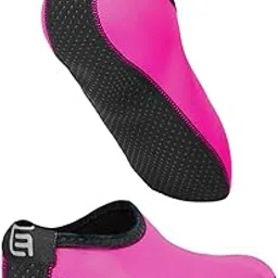 eco-fused Water Socks for Women - Extra Comfort - Protects Against Sand, Cold/Hot Water, UV, Rocks/Pebbles - Easy Fit Footwear- Yoga, Beach, Pool, Volleyball, and More (Small, Pink & Black)-picture-14