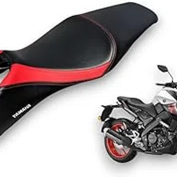 MT 15 - Compatible with MT-15 Seat Cover with Added Rubber Foam | Motor Bike | Black | PU Leather RED| Black Design-image-94