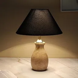 tu casa Mangowood Pot Style Table Lamp for Home Decoration, Bedroom, Living Room, Lounge, Office, Festival Gifting, Study Table (Black with Cotton Shade) H - 13" / No Bulb-picture-56