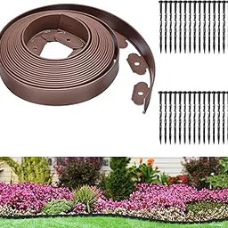 No Dig Landscape Edging Kit, Landscape Edging Border 10 M with 30 Spikes, 10 CM Tall No Dig Garden Edging Roll, Flexible Lawn Edging for Landscaping Flower Beds Yard Pathway (Brown)-picture-29