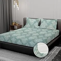 Mayas Collection All Around Elastic Fitted 108"X108" Super King,California King Size Microfiber Bed Sheet 310TC (Fits Upto 84"X 74" X 10" inch Mattress) Multicolour (Dark Green)-image-10