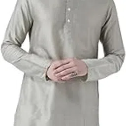 kisah Mens Kurta, Cotton Silk Solid Pattern Grey Kurta for Men-picture-37