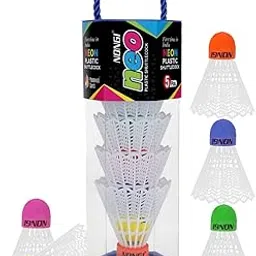 NONGI Neo Colored Cork Plastic Badminton Shuttlecocks for Indoor Outdoor Badminton Sports - Color White - Speed Medium - Pack of 5 Shuttle-image-48