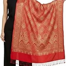muffly Opulent Magenta Stole – All-Over Gold Woven Jacquard Shawl, Blended Wool, Size - 80 x 28 Inch-picture-36