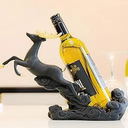 Divineheaven Black Polyresin Stotting Deer Wine Holder for Home Décor | Majestic Animal Figurine Bottle Holder Showpiece | Bar Counter Display | Gift for Wine Lovers 35L x 24H x 10W Cm (Black Yellow)-picture-26