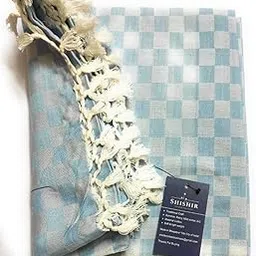 SHISHIR Bhagalpuri 100% Organic Khadi Cotton Soft Beautiful Self Dobby Checks Design Bhagalpuri Summer Chadar/TopSheet/Comforter (Size- 254cm X 130cm) (Blue)-picture-25