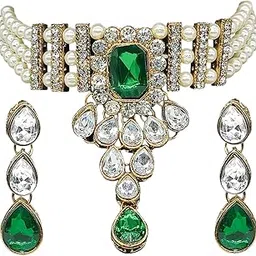 ronak creations Jewel Shadi Gold Plated Black Kundan Necklace With Earring Jewellary Set For Womens-picture-38