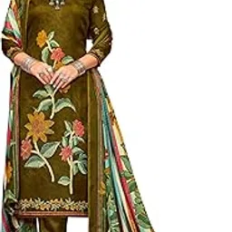 dravinam trends Women's Winter Wear Floral Printed Warm Woollen Pashmina Unstitched Salwar Kameez Dress Material with Siroski Work and Pashmina Woolen Printed Shawl Dupatta-picture-14