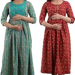 Gauri Women's Pure Cotton Maternity & Feeding Gown Combo | Comfortable Feeding Dresses for Women (Pack of 2)-picture-45