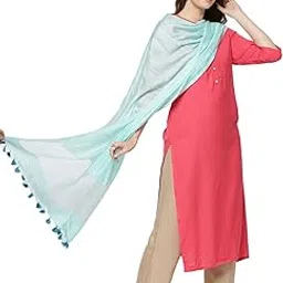 dupatta bazaar Women's Linen Light Blue Dupatta With Organza Border And Tassels, free size-picture-10
