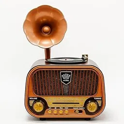 Exxelo 10 Year Warrnaty Mini Gramophone Bluetooth Speaker MB-1319 | Vintage FM/AM/SW Radio with Phono Horn, Portable Retro Style Music Player, USB/TF Card, & Powerful Bass Sound for Desktop Decor-picture-18