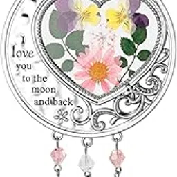 BOGDAN I Love You Mom Suncatcher with Pressed Flower Mother's Day Heart Shape Stained Glass Wind Chime Ornament Charm with Metal Heart Gifts for Mother Grandma Aunt Friend Birthday-image-80