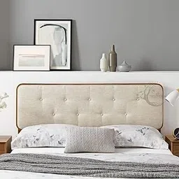 46Treeform Solid Mango Wood Headboard � Collins Tufted Queen Fabric and Wood Headboard, Walnut Beige-picture-15