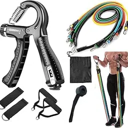 SUREFIT Stainless Steel,Pp Plastic 11-in-1 Resistance Band Set with Hand Gripper & Accessories Full Body Workout Kit for Men & Women,Home Gym Strength Training,Stretching & Rehabilitation 11 IN ONE)-image-20