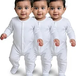 nuego Pure Cotton White Bodysuit for New Born Baby Boys & Girls, Full Sleeve Ultra-Soft Onesies for Newborn Baby Dress Cotton Cute Solid Bodysuit, Footed Rompers Set Unisex 0-24 Months - Set of 3-picture-59