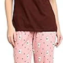 smarty pants Women's Cotton Brown Color Round Neck t-Shirt & Cute cat Print Pajama Night Suit Set (SMNSP-1168_Brown)-picture-11