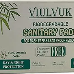 VIULVUK Natural Organic Cotton Sanitary Pads with Anion Chip (20 Pads, XXL, 350mm) Biodegradable Bamboo Base Pad | Ultra Thin, High Absorbant, Eco-Friendly Napkins for Rash Free Periods for Women-picture-25
