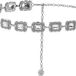Belt for Women Dresses Metal Concho Hip Belt for Saree Stylish Crystal Waist Chain for Woman Fashion Adjustable Boho Vintage Saree Belts Chain Belts for Dresses, Jeans, Skirts - Silvercolor-image-43
