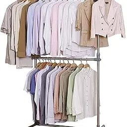 Stainless Steel Double Pole Rail Telescopic Movable Portable Adjustable Clothes Garment Hanging Rack Stand with Wheels (pack of 1)-picture-19