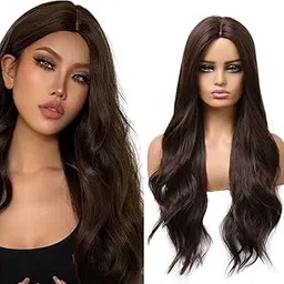 Akashkrishna Curly Wavy Hair Wig | Synthetic Wig For Women 24 Inch Centre Parting | Heat Resistant Hairs | Daily Party Fashion Use Brown | Include Wigcap, Comb image 1