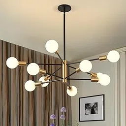 Modern 10-Light Black Gold Ceiling Light Fixture Dining Room Chandelier Over Table Height Adjustable Black and Gold Mid Century Pendant Lighting for Kitchen Living Room-picture-28