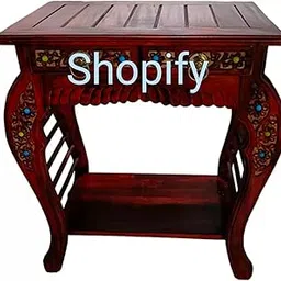Shopify Wooden Stool-Natural Wood Antique Look Side Table with Two Side Drawer for Living Room (Brown, 18 x 12 x 21 inch) || AS(2SD)-picture-22