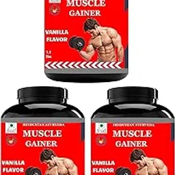 Hindustan Ayurveda Muscle Gainer | Weight Gainer Vanilla Flavor - 1.5kg Powder (Pack Of 3)-picture-66