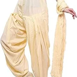 b9 store Woman's Plain Cotton Patiala with Dupatta || Patiala || Patiala with Dupatta || Cotton Patiala || Patiala Pant || Free Size (Cream)-picture-42
