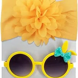 SYGA Baby Flower Stretchable Headband With Uv Protection EarTie Sunglasses Stylish Combo For Toddlers And Kids (Yellow)-image-62
