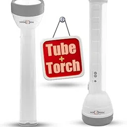 Pick Ur Needs 2 in 1 Emergency Rechargeable Long Range 50 Watt+Side Tube Search Torch Light with Dual Battery Emergency Light (Grey) image 1