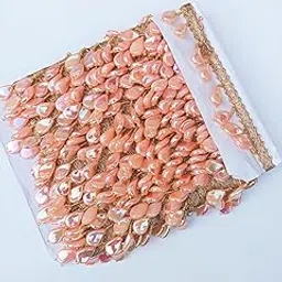 Pearl Beaded Lace Trim,for Saree Blouse Dupatta Lehenga Sewing Designing Crafts etc. (Peach 4 Meter)-picture-11