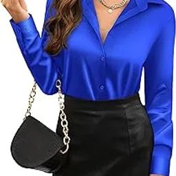 Womens Soft Satin Silk Leopard Button Down Shirts for Women Silky Long Sleeve Work Shirt Dress Blouses Tops-image-47