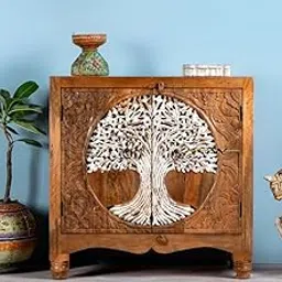 GLOBAL WOOD Sideboard with 2 Doors, Accent Storage Cabinet Farmhouse Nightstand with Gourd Legs, Wooden Closet Organizer for Bedroom, Living Room, White & Natural Wood 30x34x15 Inches (S1)-image-99