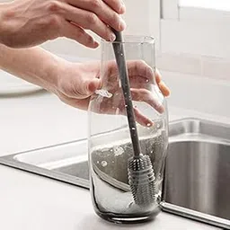 KitchenFest® 33cm Long Silicone TPR Made Bottle Cleaning Brush Glass Jar Narrow Neck Container Baby Milk Bottle, Grey-picture-49