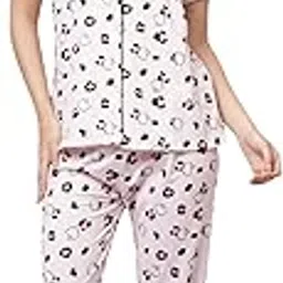 addyvero Women Short Sleeve Cotton Blend Lose Fitting Printed Top Pajama Elastic Waist Set Night Suit-picture-10