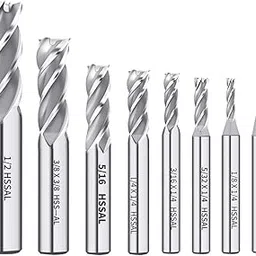 AUTOTOOLHOME 1/8" 3/16" 1/4" 5/16" 3/8" 1/2" high Speed Steel HSS 4 Flute Straight End Mill Cutter 5/32" 1/16" Set of 8-picture-32