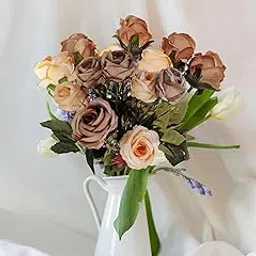 ARTSY® Artificial Flowers Bunch for Decoration Rose Flowers, Ideal for vase, Home, Office Decor, Gifts, Craft, Artificial Plants, Without vase, Combo, 1 Piece, Coffee, 35 cm Height-image-4